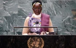 La vice-présidente du Soudan du Sud, Rebecca Nyandeng De Mabior, lors d'une assemblée générale des Nations Unies au siège de l'ONU le 24 septembre 2021 à New York