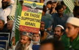 Manifestation de soutien aux Palestiniens à Islamabad, le 13 octobre 2023 au Pakistan