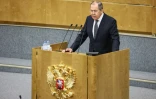 Le ministre russe des Affaires étrangères Sergueï Lavrov lors d'une session à la Douma, le 26 janvier 2022 à Moscou