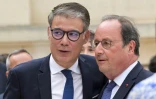 Le premier secrétaire du Parti socialiste, Olivier Faure, s'entretient avec l'ancien président et député socialiste François Hollande, à Paris, le 9 juillet 2024