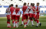 La joie des joueurs de Monaco après leur victoire en Ligue 1 à Bordeaux, le 18 avril 2021
