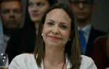 La figure de l'opposition vénézuélienne Maria Corina Machado assiste à une conférence de presse à Panama, le 23 mai 2026