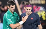 Le Serbe Novak Djokovic, vainqueur du Suisse Roger Federer (7-6, 6-4, 6-3), en demi-finale de l'Open d'Australie, le 30 janvier 2020 à Melbourne