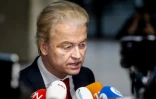 Geert Wilders répond aux journalistes, le 7 février 2024 à La Haye aux Pays-Bas