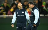 Laurent Travers (g) et Laurent Labit, co-entraîneurs du Racing 92, avant le coup d'envoi face à La Rochelle au stade Marcel Deflandre, le 3 décembre 2016