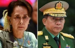 L'ex-dirigeante birmane Aung San Suu Kyi à Bangkok le 4 novembre 2019 et le chef de la junte Min Aung Hlaing à Rangoun le 19 juillet 2018
