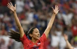 L'Américaine Christen Press buteuse lors de la qualification en finale du Mondial à Lyon le 2 juillet 2019