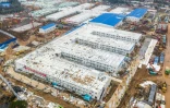 Photo aérienne prise le 2 février 2020 montrant l'hôpital "Huoshenshan" construit en dix jours à Wuhan (centre de la Chine) pour soulager la pression sur les autres hôpitaux de cette ville berceau du nouveau coronavirus