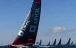 Le skipper français Damien Seguin, à bord de son monocoque Imoca, Groupe Apicil, à Lorient le 10 septembre 2020