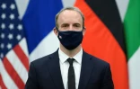 Le ministre britannique des Affaires étrangères Dominic Raab lors d'une réunion au siège de l'Otan, le 14 avril 2021 à Bruxelles
