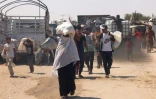 Des Palestiniens transportent de l'aide humanitaire dans le quartier de Mawasi à Rafah, dans le sud de la bande de Gaza, le 18 août 2025