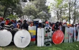 Des manifestants indigènes dans le parc Arbolito à Quito, le 23 juin 2022 en Equateur