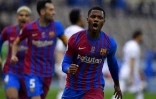 La joie du milieu de terrain de Barcelone, Ansu Fati, après avoir égalisé (2-2) face au Real Madrid, lors de la demi-finale de la SuperCoupe d'Espagne, le 12 janvier 2022 à Riyadh