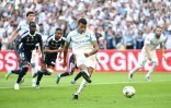 L'attaquant de l'OM Mason Greenwood lors de son penalty contre le Paris FC en Ligue 1 le 23 août 2025 au stade Vélodrome