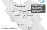 Localisation des sites nucléaires, réacteurs et mines d'uranium en Iran, dont l'usine d'enrichissement d'uranium de Natanz