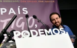 Pablo Iglesias responsable du parti Podemos, lors d'une conférence de presse à Madrid le 20 décembre 2015