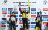 La Française Lou Jeanmonnot, victorieuse de l'individuel lors de la première étape de Coupe du monde de biathlon, à Kontiolahti en Finlande, le 4 décembre 2024