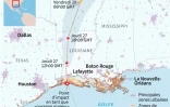 Localisation et trajectoire prévue de l'ouragan Laura, qui a touché terre jeudi sur les côtes de la Louisiane.
