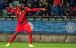 La joie de l'attaquant belge Romelu Lukaku, auteur d'un doublé contre l'Estonie, lors des qualifications pour le Mondial-2022 au Qatar, le 2 septembre 2021  à Tallin
