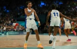 La joueuse de l'équipe de France féminine de basket Janelle Salaün contre la Belgique en demi-finale des JO de Paris, le 9 août 2024 à la Bercy Arena