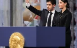 Kiana Rahmani and Ali Rahmani,les enfants de Narges Mohammadi, lors de la remise du prix Nobel de la paix à leur mère le 10 décembre 2023