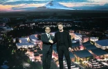 Toyota President and CEO Akio Toyoda (L) and Danish architect Bjarke Ingel reveal plans for a prototype "city" of the future at the base of Mt. Fuji in Japan during the Toyota press conference at the 2020 Consumer Electronics Show 