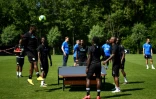 Des joueurs d'Amiens SC lors de la reprise de l'entraînement près du Stade de la Licorne à Amiens, le 25 juin 2020.