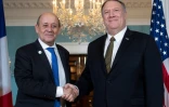 Le secrétaire d'Etat Mike Pompeo et le ministre français des Affaires étrangères Jean-Yves Le Drian (g), le 14 novembre 2019 à Washington