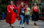 Des femmes manifestent contre le candidat d'extrème droite brésilien Jair Bolsonaro à Sao Paulo le 7 octobre 2018