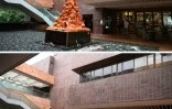 En haut: le "Pilier de la honte", sculpture commémorative de Tiananmen, à l'Université de Hong Kong en octobre 2021. En bas: le même site en mai 2022.