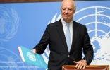 L'envoyé spécial de l'ONU pour la Syrie, Staffan de Mistura, lors d'une conférence de presse à la veille de nouveaux pourparlers de paix, le 15 maiu 2017 à Genève