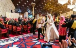 Le prince Abdul Mateen et son épouse Yang Mulia Anisha Rosnah lors de leur réception de mariage au palais de l'Istana Nurul Iman, à Bandar Seri Begawan, le 14 janvier 2024 au Brunei