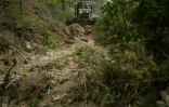 Un bulldozer trace un passage afin de faciliter l'accès des pompiers en cas d'incendie, le 8 août 2025 près de Talairan, dans l'Aude