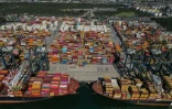 Vue aérienne du port de Santos, au Brésil, le 17 juillet 2025