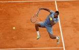 Jo-Wilfried Tsonga, lors de sa demi-finale contre l'Espagnol Rafael Nadal, au tournoi de Monte-Carlo, le 20 avril 2013 Ă Monaco