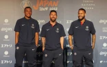 Le trio d'attaquants du Paris SG, Kylian Mbappe, Lionel Messi et Neymar lors d'une conférence de presse à Tokyo le 17 juillet 2022