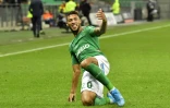 L'attaquant de Saint-Etienne Denis Bouanga marque l'unique but du match contre Monaco, le 3 novembre 2019 au stade Geoffroy-Guichard