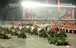 Image diffusée par l'agence nord-coréenne Kcna le 9 septembre 2021 d'une parade des forces paramilitaires et de sécurité publique à Pyongyang à l'occasion du 73e anniversaire de la fondation de la République démocratique populaire de Corée