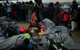 Des enfants dorment dans des camps bondés de réfugiés à la frontière greco-macédonienne près d'Idomeni le 28 février 2016