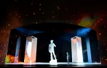 Effets visuels du spectacle le "Jugement dernier - Michel-Ange et les secrets de la chapelle Sixtine", lors d'une répétition le 13 mars 2018 à l'auditorium près du Vatican