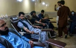 Des habitants de Kandahar, dans le Sud de l'Afghanistan, donnent leur sang pour soigner les civils blessés durant des combats entre forces afghanes et talibans, le 12 juillet 2021