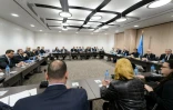 Vue générale des négociations indirectes entre le régime Assad et l'opposition le 15 avril 2016  à Genève
