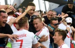 Les Hongrois fêtent le but d'Adam Szalai contre l'Autriche lors de l'Euro, le 14 juin 2016 à Bordeaux