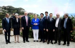 Donald Tusk, Theresa May, Donald Trump, Angela Merkel, Shinzo Abe, Justin Trudeau, Emmanuel Macron, Jean-Claude Juncker et Paolo Gentioloni, réunis au G7 à Taormina, en Italie, le 26 mai 2017 
