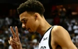 L'intérieur français des Spurs de San Antonio Victor Wembanyama lors d'un match de Summer League contre les Charlotte Hornets, le 7 juin 2023 à Las Vegas