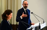 Agnès Buzyn et Edouard Philippe le 20 novembre 2019 lors d'une conférence de presse à Paris sur les moyens des hôpitaux