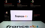Logo du groupe France Télévisions et panel de ses chaînes, le 12 mars 2025 à Toulouse