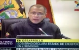 Capture d'écran d'une chaîne vénézuélienne du vice-président équatorien Jorge Glas faisant le point sur la situation dans son pays après le tremblement de terre, le 16 avril 2016