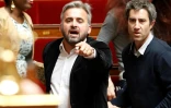 Les députés de La France insoumise Alexis Corbière (G) et François Ruffin (D) à l'Assemblée nationale à Paris, le 11 avril 2018