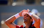 La joie de de l'Espagnol Pablo Andujar, vainqueur en 5 sets de l'Autrichien Dominic Thiem, au 1er tour du tournoi de Roland Garros, le 30 mai 2021 Ă Paris